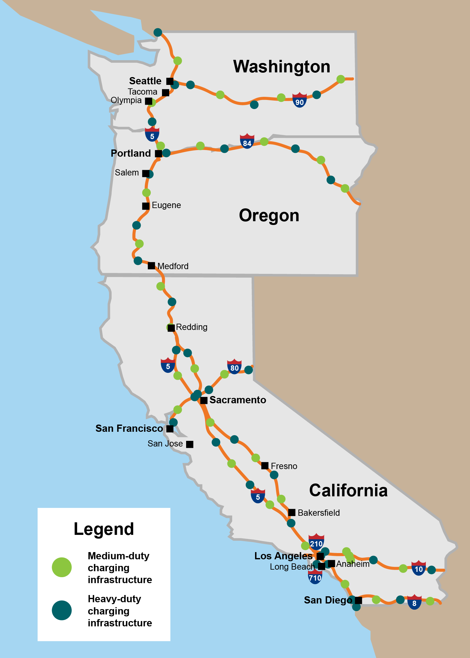 West Coast Charging Infrastructure Map